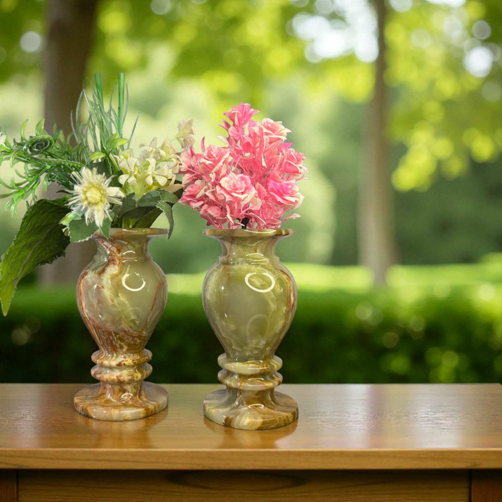 Onyx Flower Vases — Pair