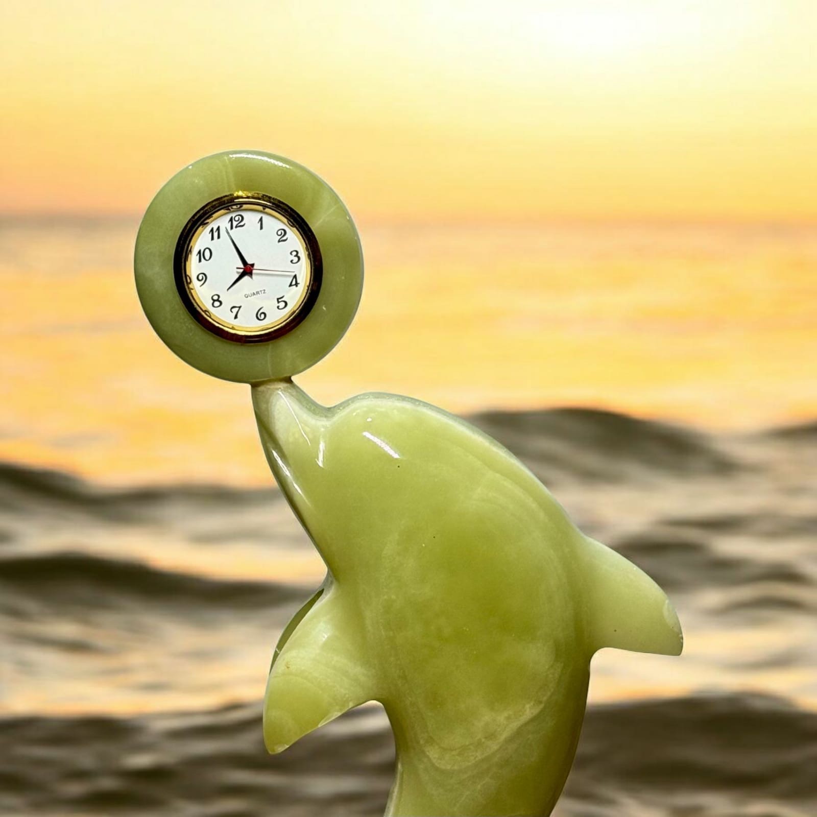 Green Onyx Dolphin Clock