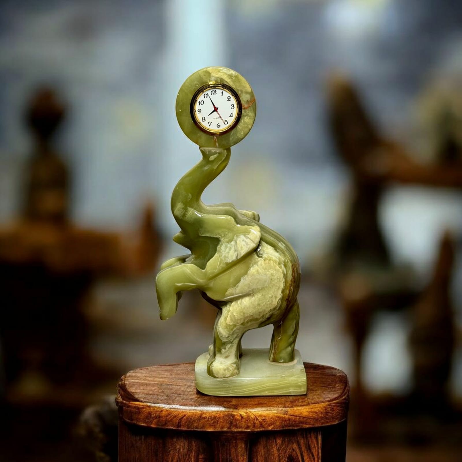Green Onyx Elephant Clock